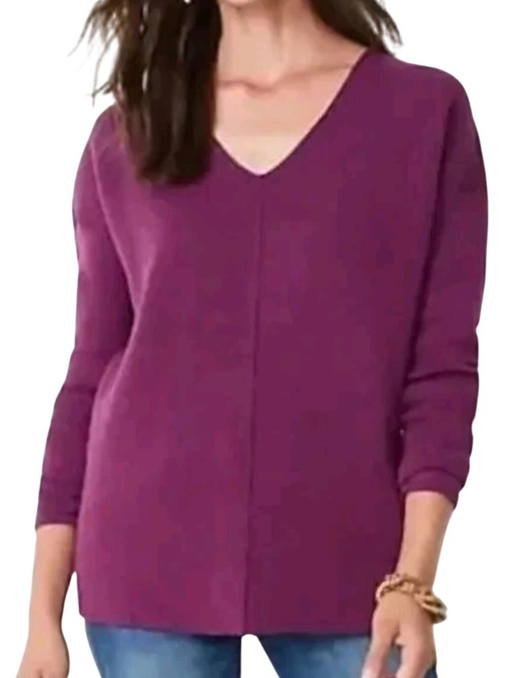 J. Jill Double Knit V Neck Exposed Seam Cotton Blend Sweater Size XSP